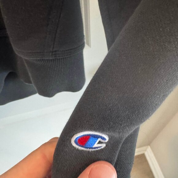 Champion Hoodie Men Medium Black Long Sleeve Drawstring Kangaroo Pocket Pullover - Picture 3 of 9